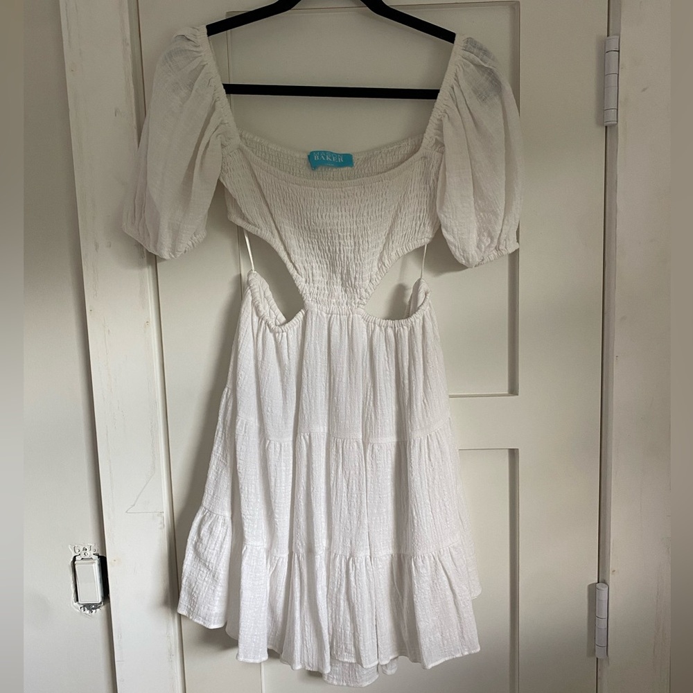 White Puff Sleeve Sun Dress with cutouts